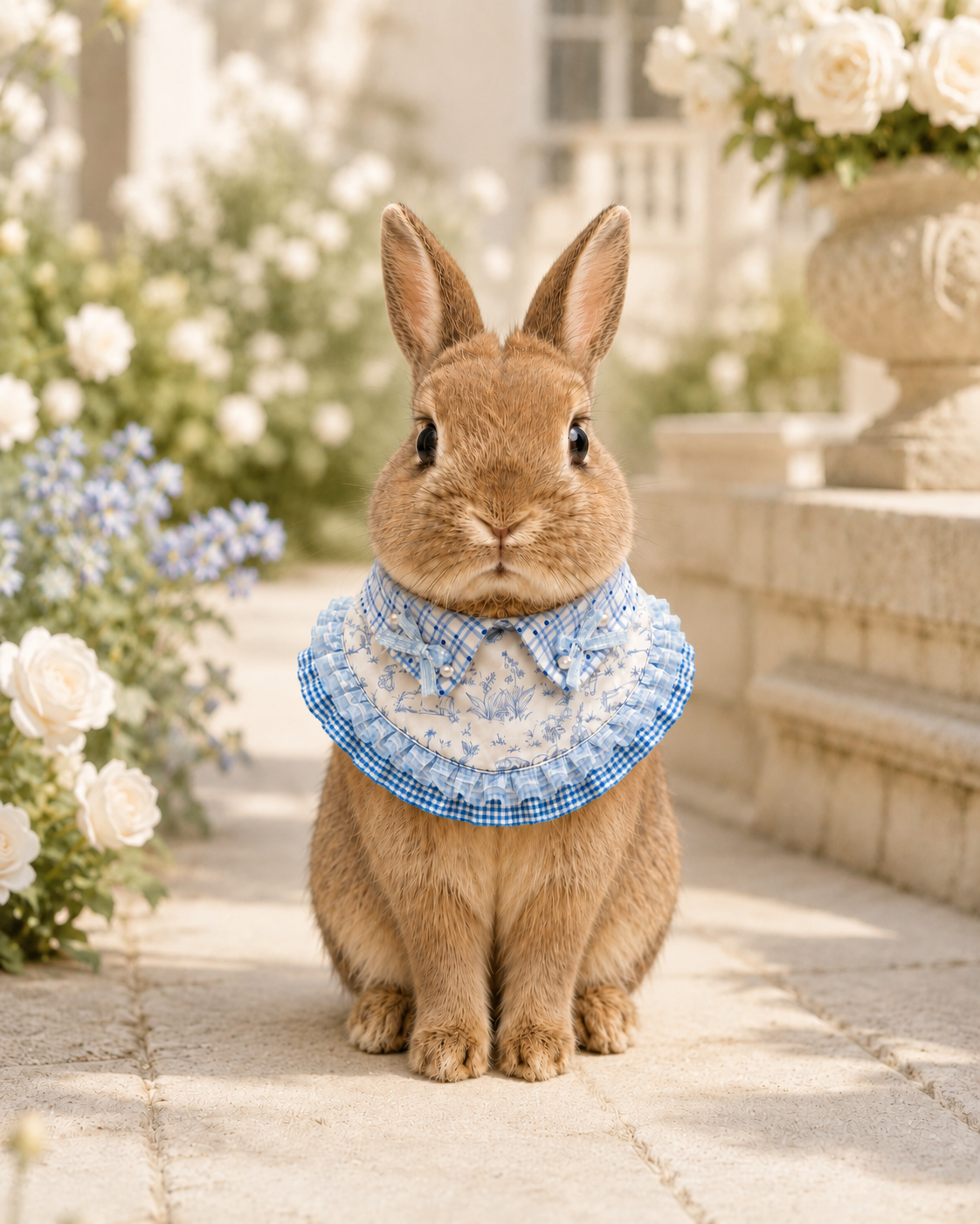 Blue Bunny Garden Illustration Pet Neckwear