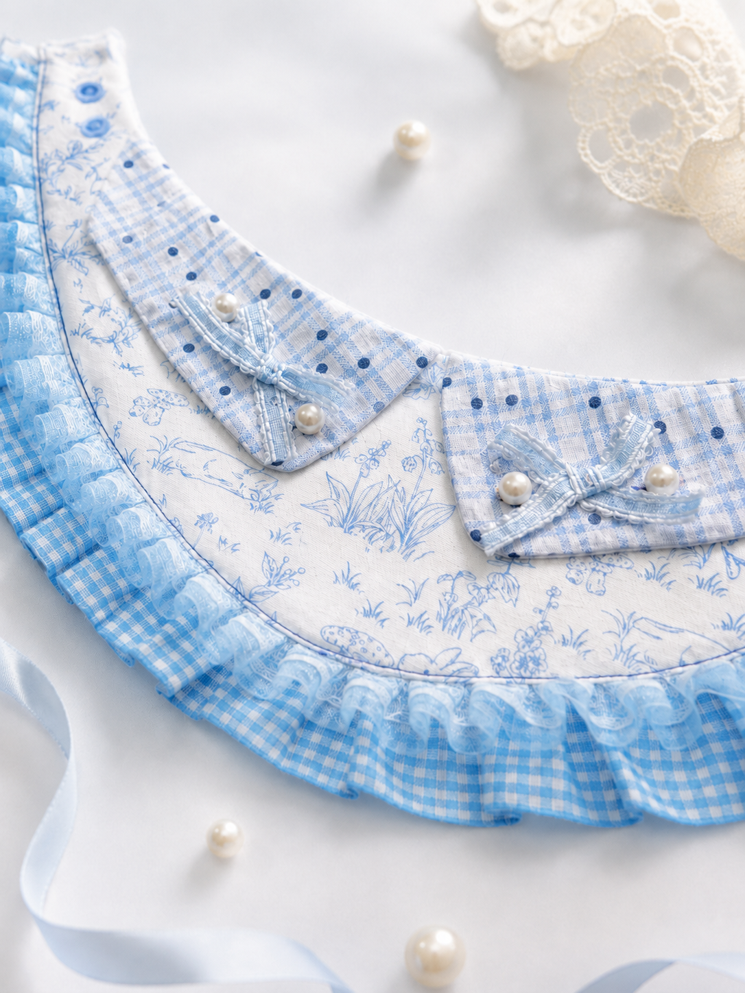 Blue Bunny Garden Illustration Pet Neckwear