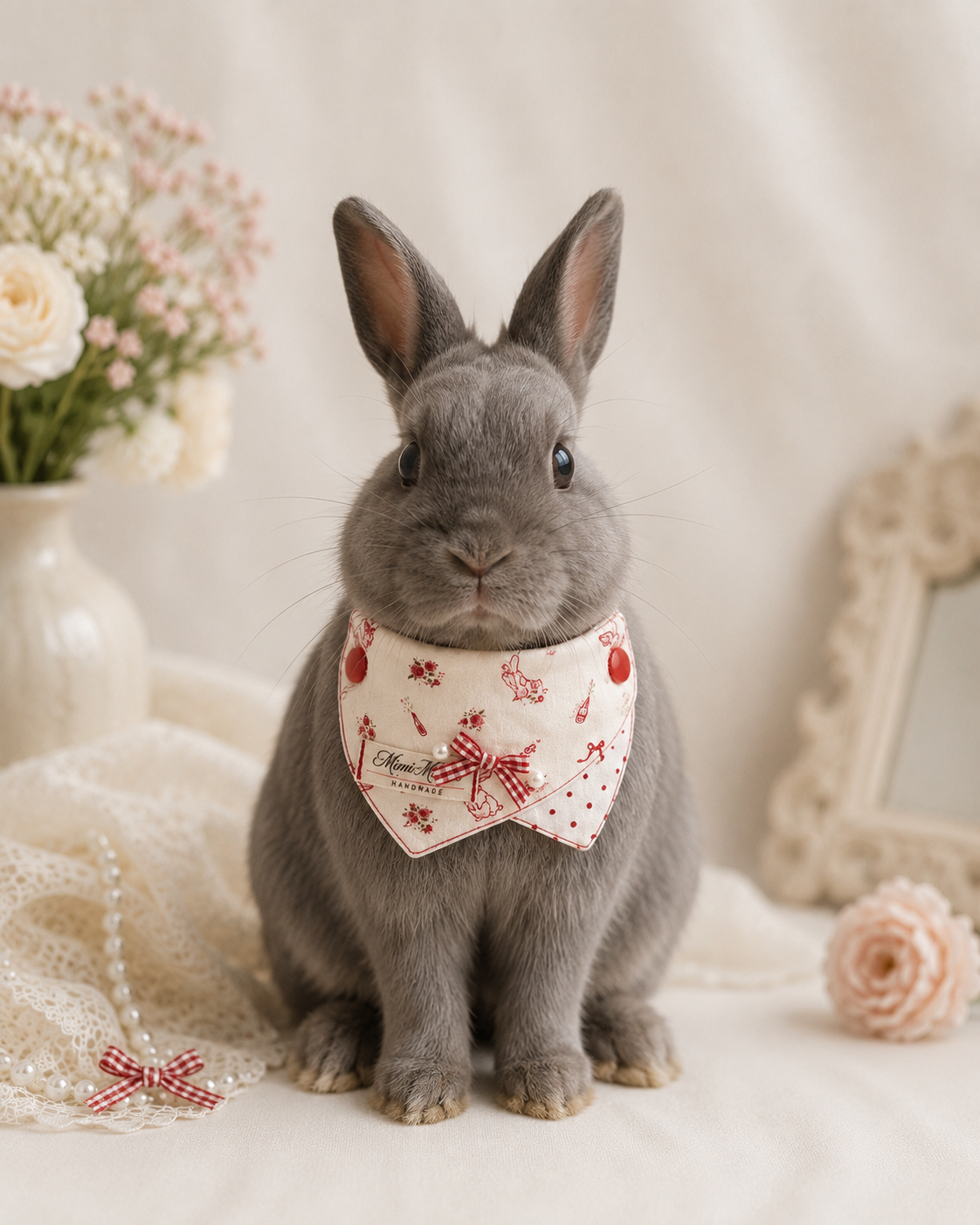 Blue Bunny Garden Illustration Pet Bandana Collar