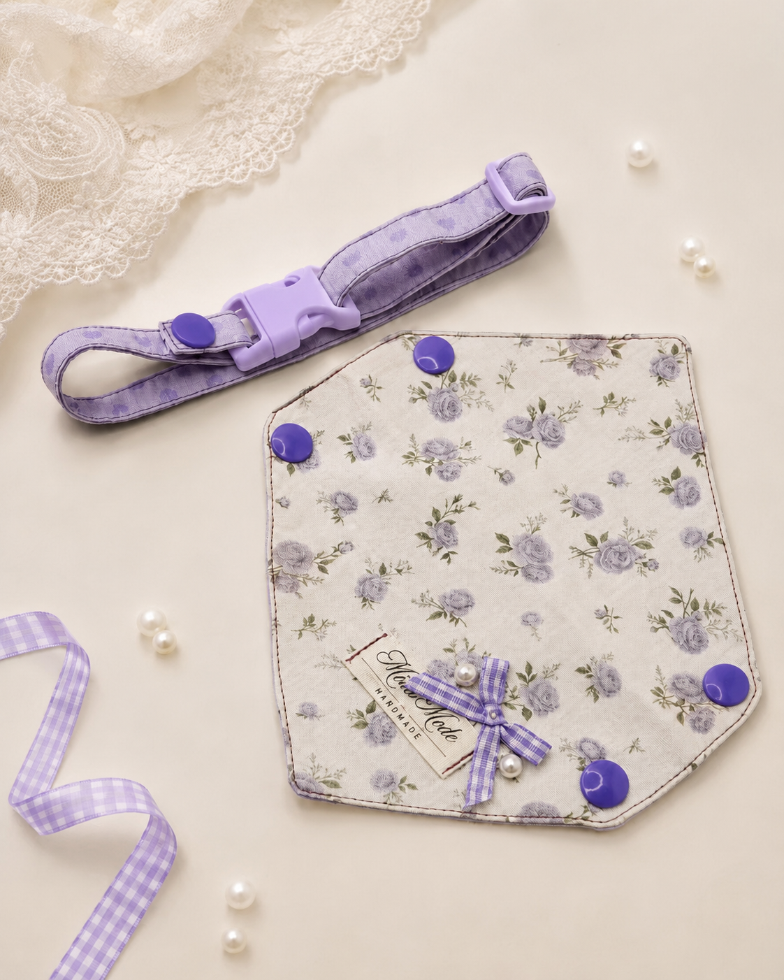 Lavender Rose Floral Print Pet Bandana Collar