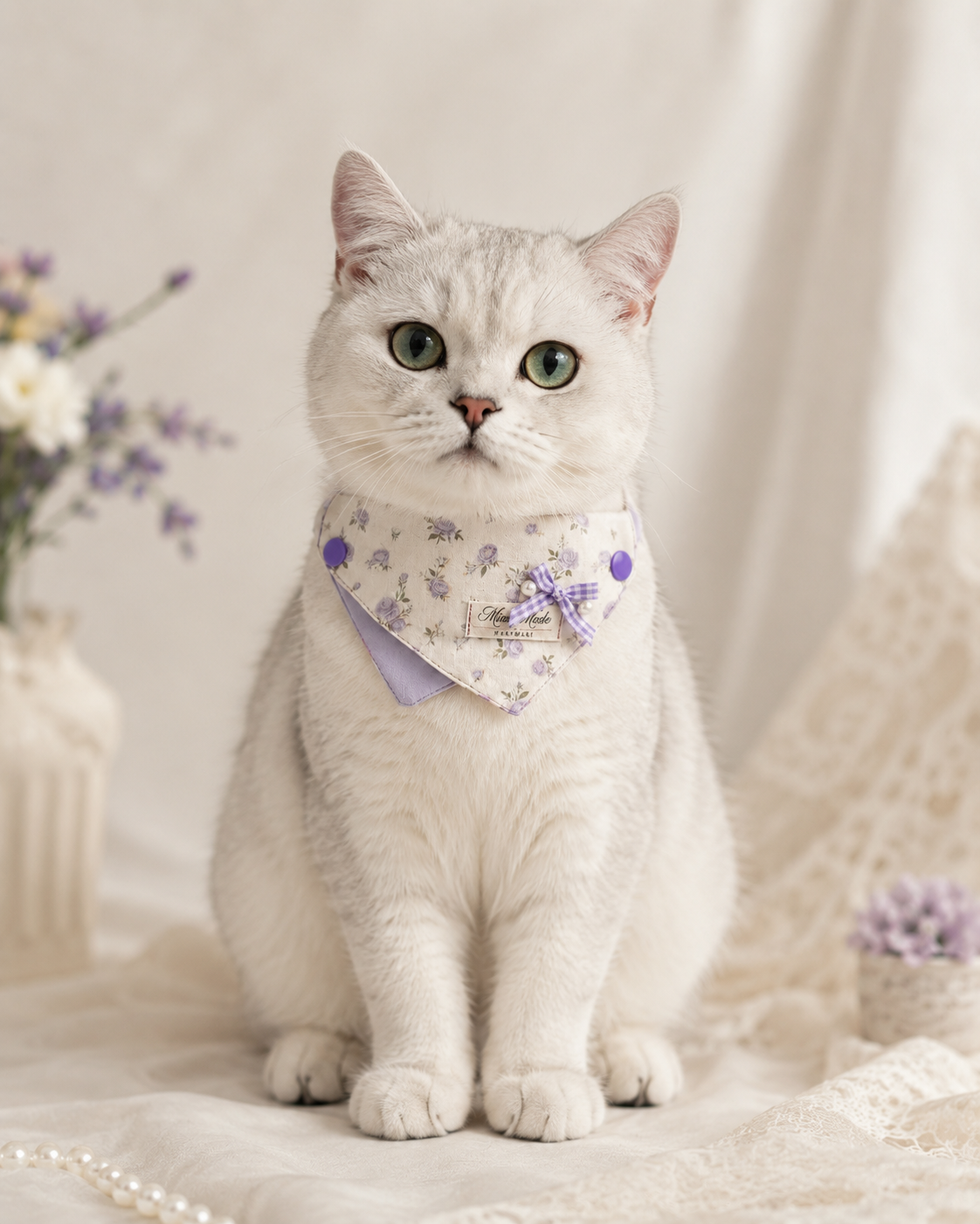 Blue Bunny Garden Illustration Pet Bandana Collar