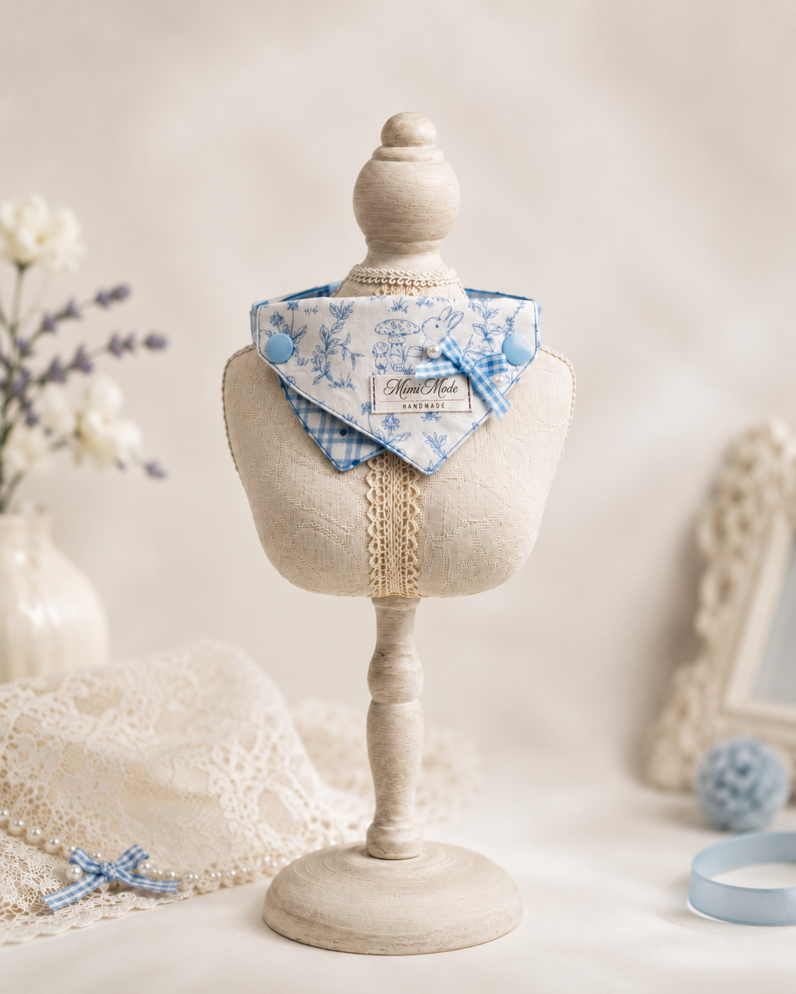Blue Bunny Garden Illustration Pet Bandana Collar