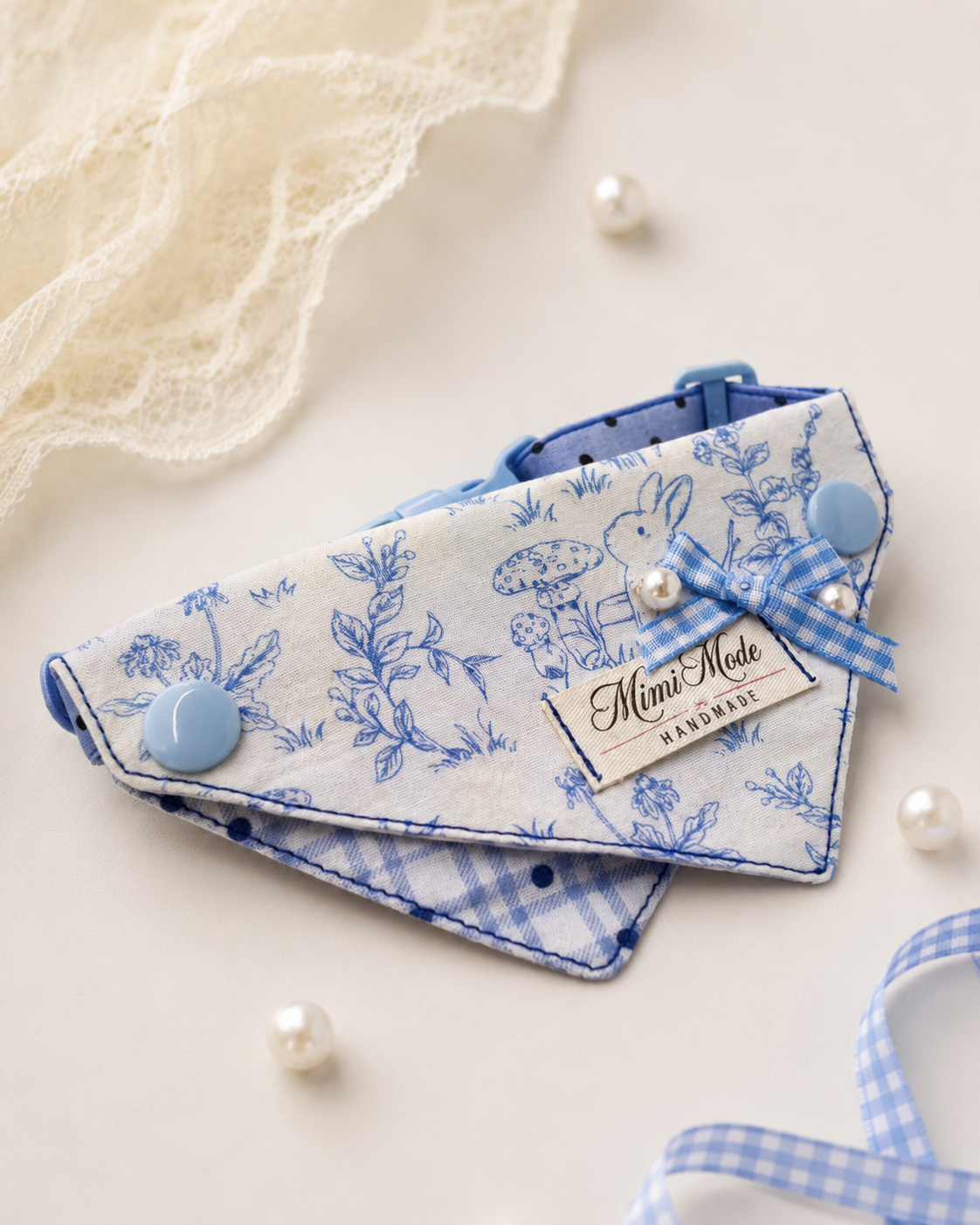 Blue Bunny Garden Illustration Pet Bandana Collar