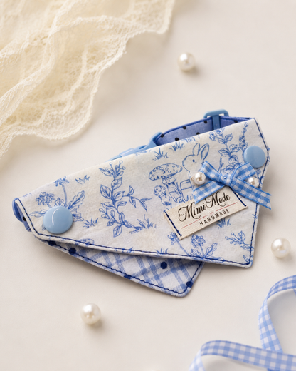 Blue Bunny Garden Illustration Pet Bandana Collar