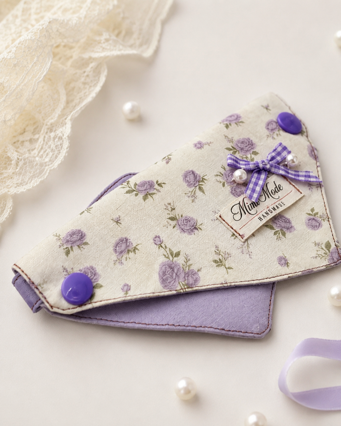 Lavender Rose Floral Print Pet Bandana Collar