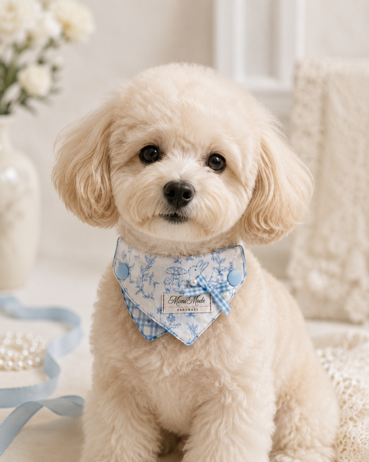 Blue Bunny Garden Illustration Pet Bandana Collar