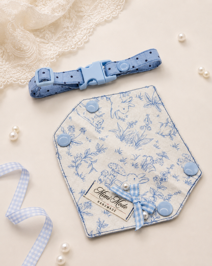 Blue Bunny Garden Illustration Pet Bandana Collar