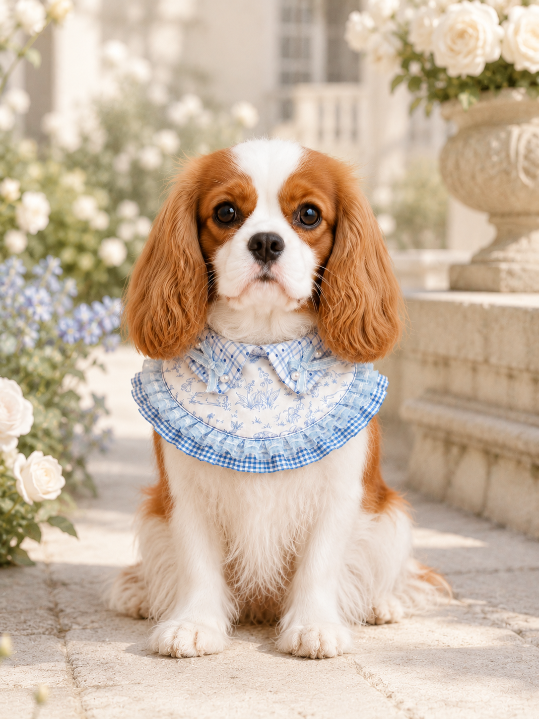 Blue Bunny Garden Illustration Pet Neckwear